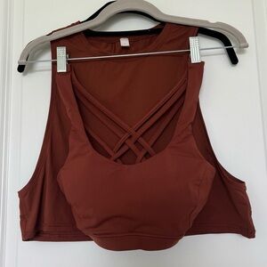 lululemon athletica Strappy Cross-Back Sports Bra Sz 4 & cropped top Sz 6 Rust